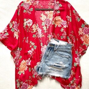 Forever 21 Red Floral Kimono Top